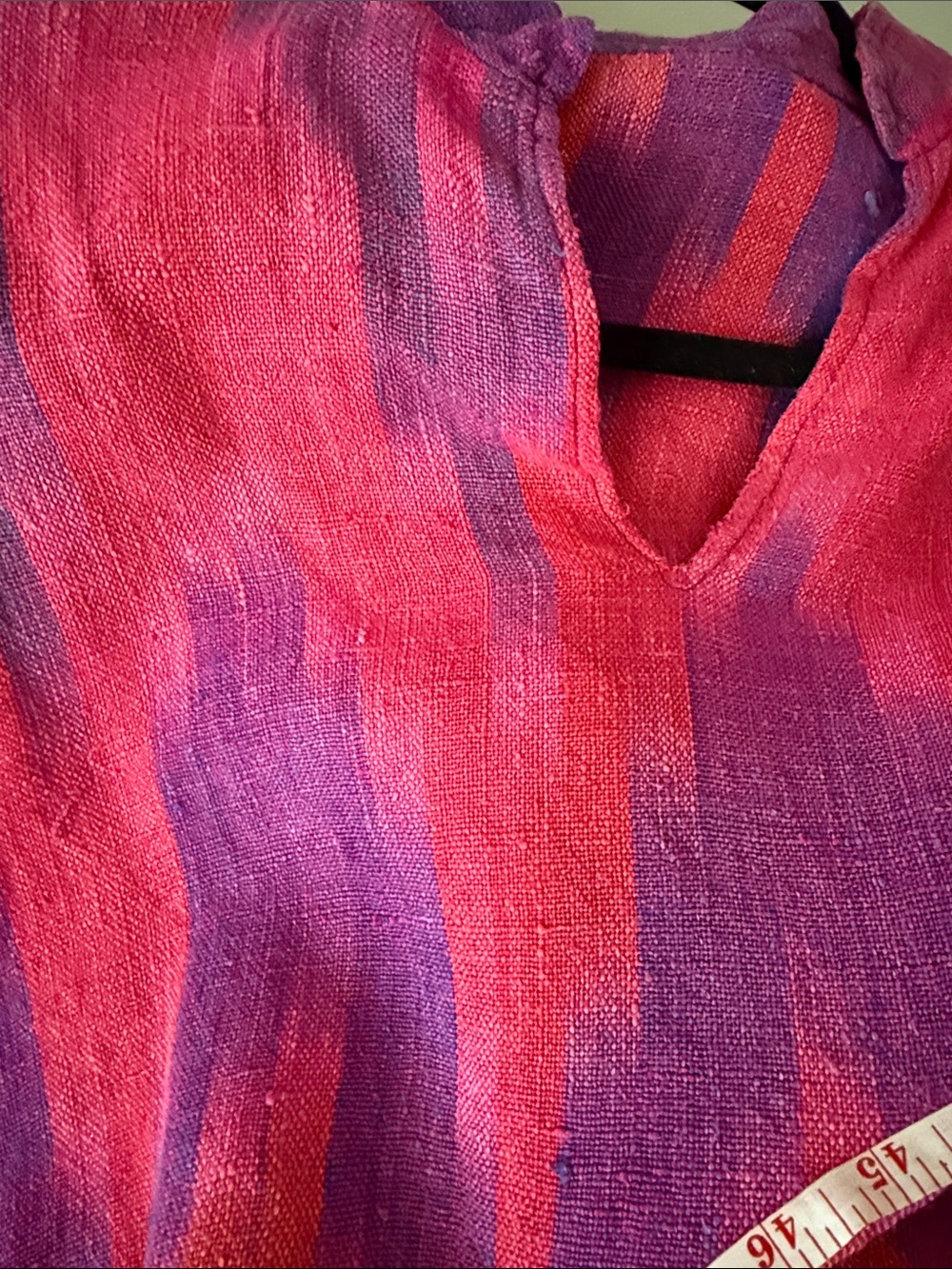 Vintage High neck Bright Pink & Purple Ikat handmade woven Maxi Dress M - Picture 4 of 4